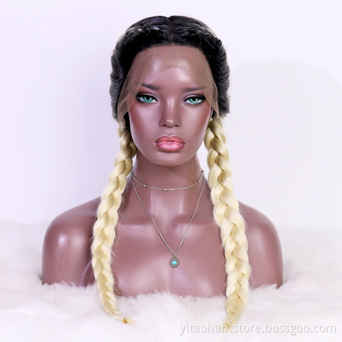 Long Double Braids  Twist Ombre Blonde Synthetic Braided Lace Front Wig with Baby Hair synthetic hair wig with lace front